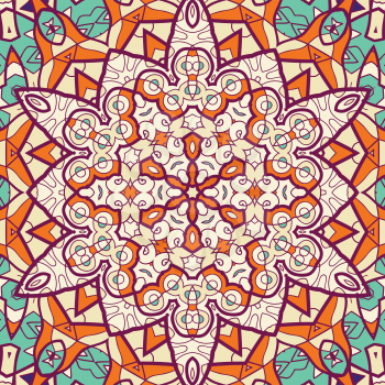 Seamless oriental ornament. Indian ethnic pattern in orange and green color