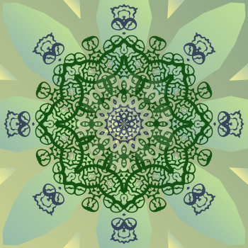 Stylized mandala star on green vector artwork