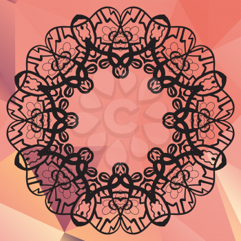 Stylized mandala. Geometric circle element made in vector. Perfect  cards for any other kind of design, birthday and other holiday, kaleidoscope,  medallion, karma, yoga, indian, arabic lace over pink