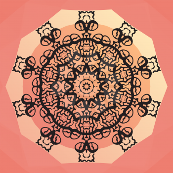 Ornamental round mandala design. Round frame on pink background. Wheel of chakra