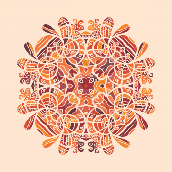 Mandala Print Orange Colour. Round Ornamental Symmetry Pattern. Vintage decorative element. Hand drawn artwork. Islamic, Arabic, Persian, Indian, Ottoman motifs.