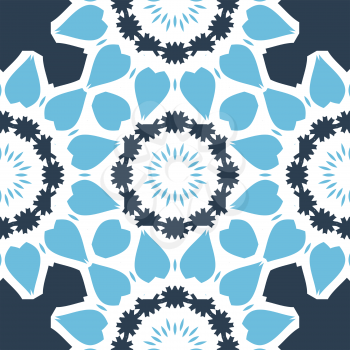 Seamless Print in blue color with stylized triangles looks like oriental mandala artwork