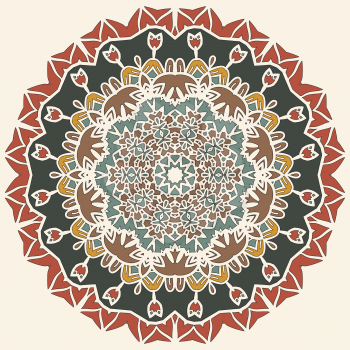 Stylized mandala motif round lase pattern background, like snowflake or mehndi paint on light brown background. Yoga symbol. Yantra for meditation. 