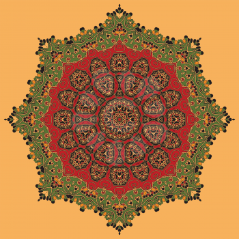 Green and Red Oriental Mandala. Abstract Retro Ornate Mandala Wallpaper for greeting card, Brochure, Card or Invitation with Islamic, Arabic, Indian, Ottoman, Asian motifs.