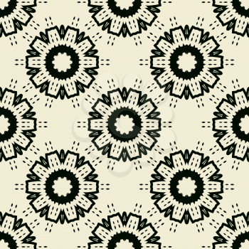Tile Print Seamless of black stylized flowers or wheels