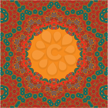 Red and Green Round Ornamental Symmetry Pattern. Vintage decorative element. Hand drawn artwork. Islamic, Arabic, Persian, Indian, Ottoman motifs.
