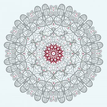 Mandala Print. Red and Gray color mandla flower in the center of square tile
