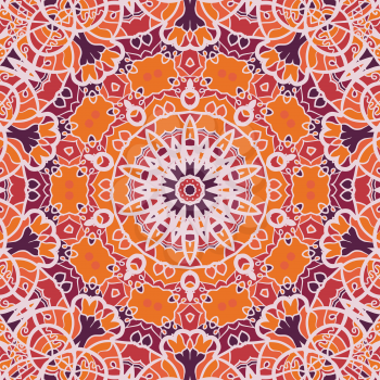Mandala Print in Orange Color. Endless decorative design indian geometric ornament. Persian pattern. Retro textile tile.