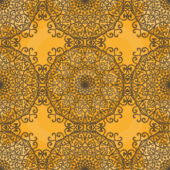 Ornamental seamless pattern on yellow texture. Endless vector template can be used for wallpaper, pattern fills, textile, fabric, wrapping paper, surface textures. Ottoman-like style design.