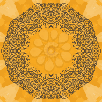 Elegant mandala-like frame on seamless texture. Hand-drawn mandala flower with inner copyspace. Ornamental round seamless lace pattern. Abstract vector tribal ethnic yoga yantra background seamless pa