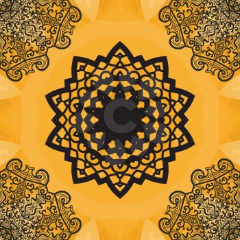 Elegant mandala-like seamless texture. Hand-drawn yoga yantra flower. Ornamental round seamless lace pattern. Abstract vector tribal ethnic native art imitation background, seamless pattern. 