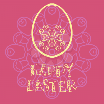 Easter greeting card with egg and abstract ornament. Pink color.  Holiday hand typography