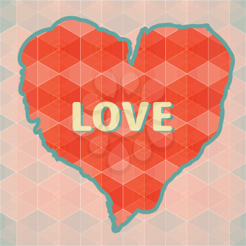 Heart and love vector on a triangles background