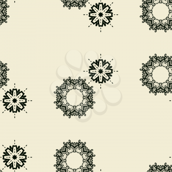 Irregular ornamental outlined floral tile, seamless