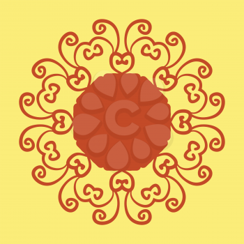 Mandala pattern print on Yellow Background. Doodle style print. 