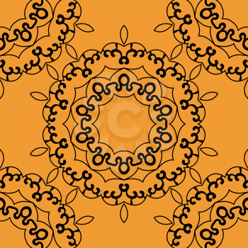 Seamless mandala in outlines on orange background.  Retro Ornate Mandala based design  for greeting card, Brochure, Card or Invitation with Islamic, Arabic, Indian, Ottoman, Asian motifs.