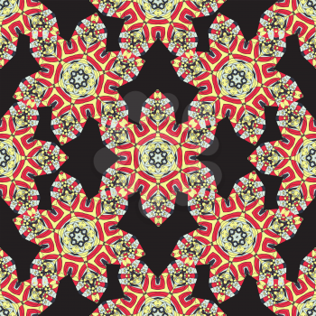 Seamless Stylized flowers. Round frame Mandala. Circular Ornamental Pattern. Vintage decorative elements. Hand drawn background. Islamic, Arabic, Indian, Ottoman, Asian motifs. Endless stars pattern.