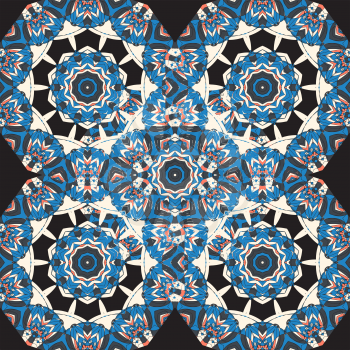 Blue Seamless Mandala Wallpaper. Round frame Mandala. Circular Ornamental Pattern. Vintage decorative elements. Hand drawn background. Islamic, Arabic, Indian, Ottoman, Asian motifs. Endless pattern.