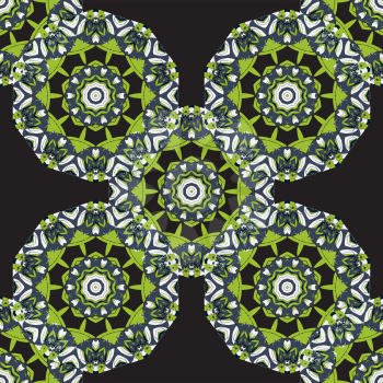 Green Seamless Round Mandala Wallpaper. Round frame Mandala. Circular Ornamental Pattern. Vintage decorative elements. Hand drawn background. Islamic, Arabic, Indian, Ottoman, Asian motifs. Endless pa