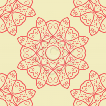 Seamless Doodle Symmetrical Print over Yellow Background