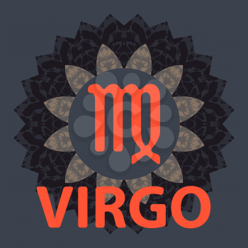 Virgo. The Virgin. Zodiac icon with mandala print. Vector icon.