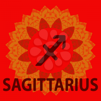 Sagittarius. The Archer. Zodiac icon with mandala print. Vector icon.