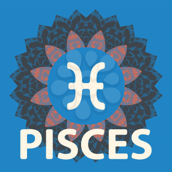 Pisces. The Fish. Zodiac icon with mandala print. Vector icon.