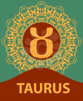 Taurus. The Bull. Zodiac icon with mandala print. Vector illustration.