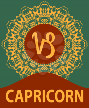 Capricorn. The Goat. Zodiac icon with mandala print. Vector illustration.