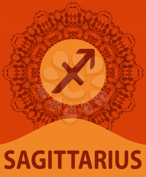 Sagittarius. The Archer. Zodiac icon with mandala print. Vector illustration.