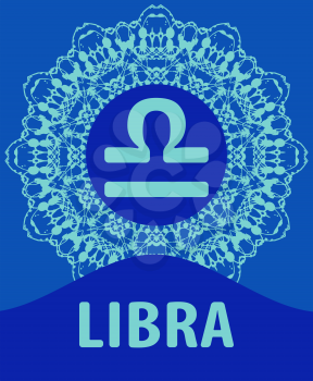 Libra. The Scales. Zodiac icon with mandala print. Vector illustration.