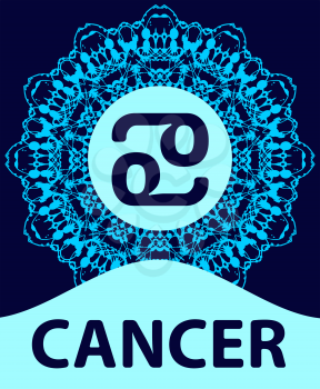 Cancer. The Crab. Zodiac icon with mandala print. Vector illustration.
