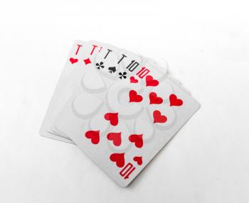Set of playing cardsAces and two 10 on white background