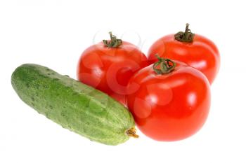 cucumber with tomato isolated on white background                               