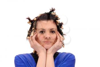Royalty Free Photo of a Woman With Hair Curlers