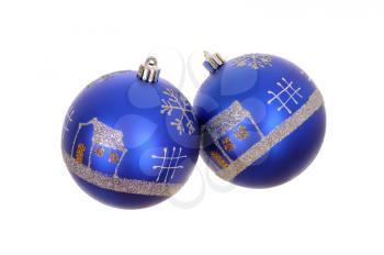 two blue christmas decorations isolated on white background