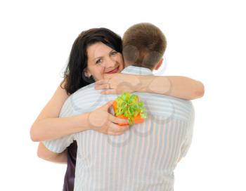 Royalty Free Photo of a Woman Hugging a Man
