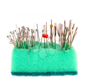 Royalty Free Photo of Needles in a Sponge