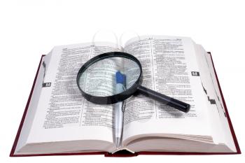 Royalty Free Photo of a Magnifying Glass on a Book