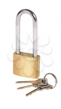 padlock with keys isolated on white background
