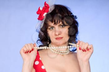 Royalty Free Photo of a Woman in a Polka Dot Dress
