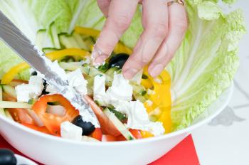 Royalty Free Photo of a Person Preparing a Salad