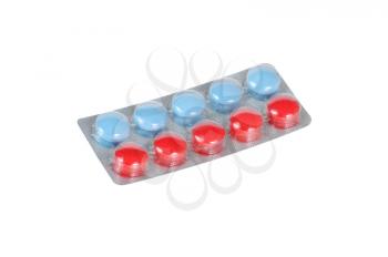 blue and red tablets isolated on white background