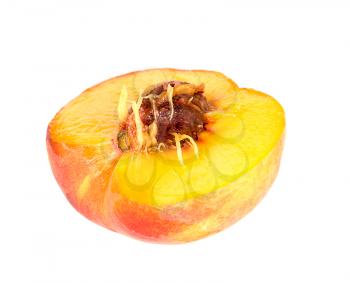 ripe yellow peach isolated on white background