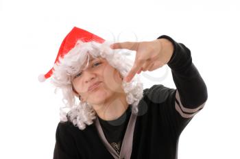 Royalty Free Photo of a Teenager Wearing a Santa Hat