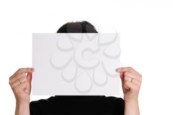 Royalty Free Photo of a Woman Holding a Piece of Paper