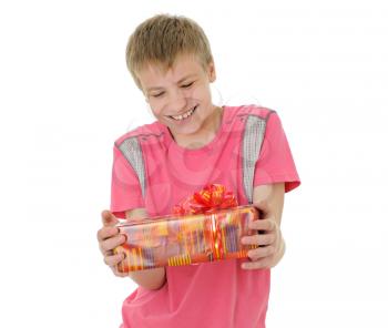 Royalty Free Photo of a Teenager Holding a Present