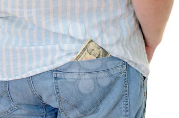 Royalty Free Photo of Ten Dollars in Pant Pockets