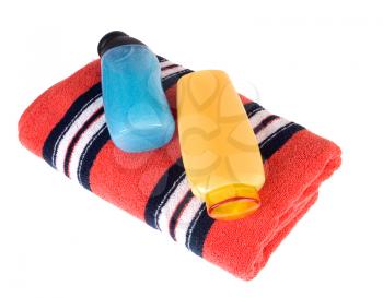 Royalty Free Photo of Water Bottles on a Towel