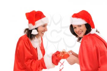 Royalty Free Photo of Two Women in Santa Hats